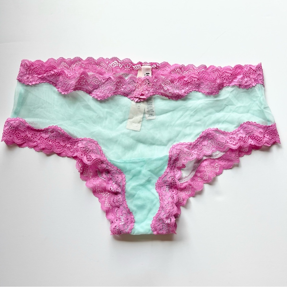 Victoria’s Secret Tease Mesh Lace Trim Cheeky Panty L NWT